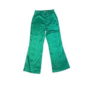 12th Tribe Emerald Green Floral Satin Wide-Leg Pants Size Large